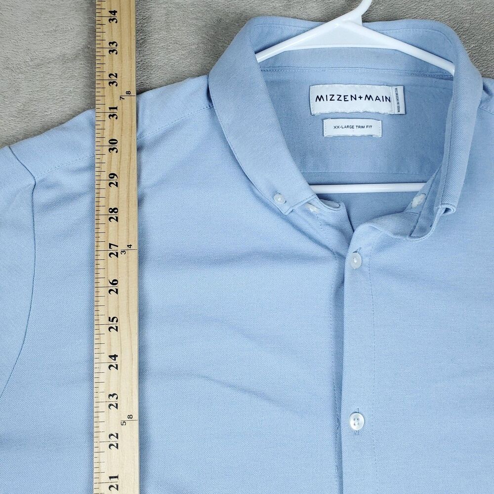 Mizzen+Main Rockefeller Shirt Mens 2XL Blue Knit Button Down Dress Trim Fit - Picture 11 of 13